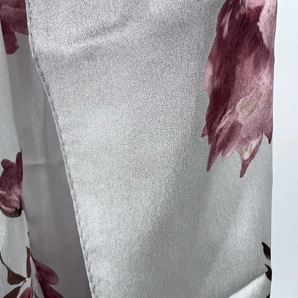 Vintage Ralph Lauren Silk Light Gray Pink Floral Roses Rectangle Scarf